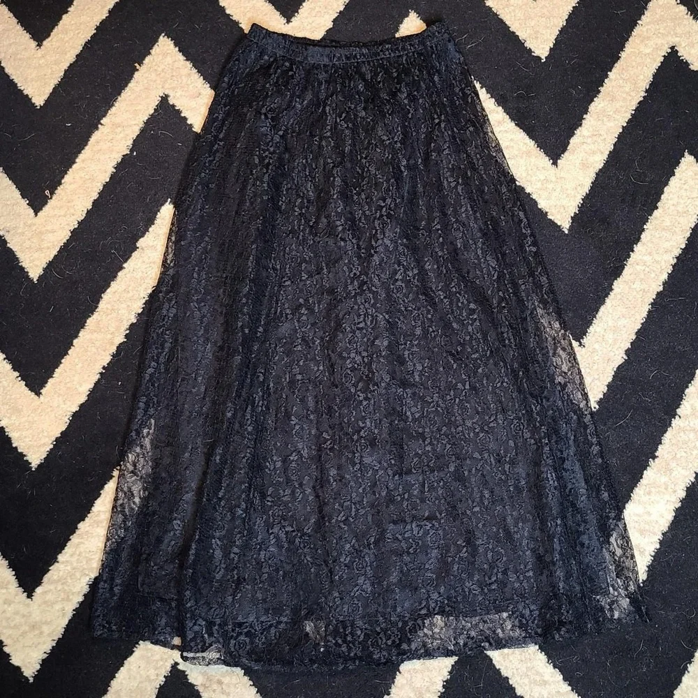 Whimsigoth Black Lace Maxi Skirt y2k - Picture 5 of 8